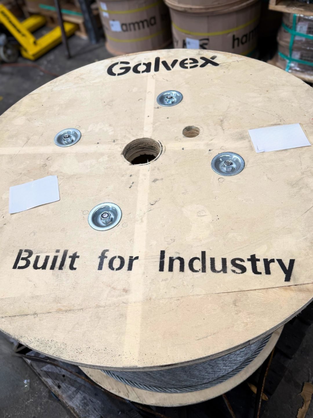 Galvex galvanised wire rope reel in the SLE warehouse